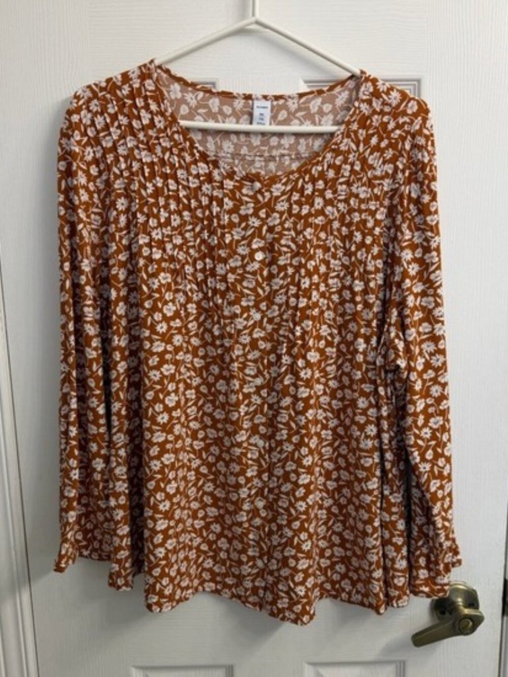 Old Navy Rust Brown Floral Top Women's XXL Prairie Boho Earthy Scoop Neck Button
